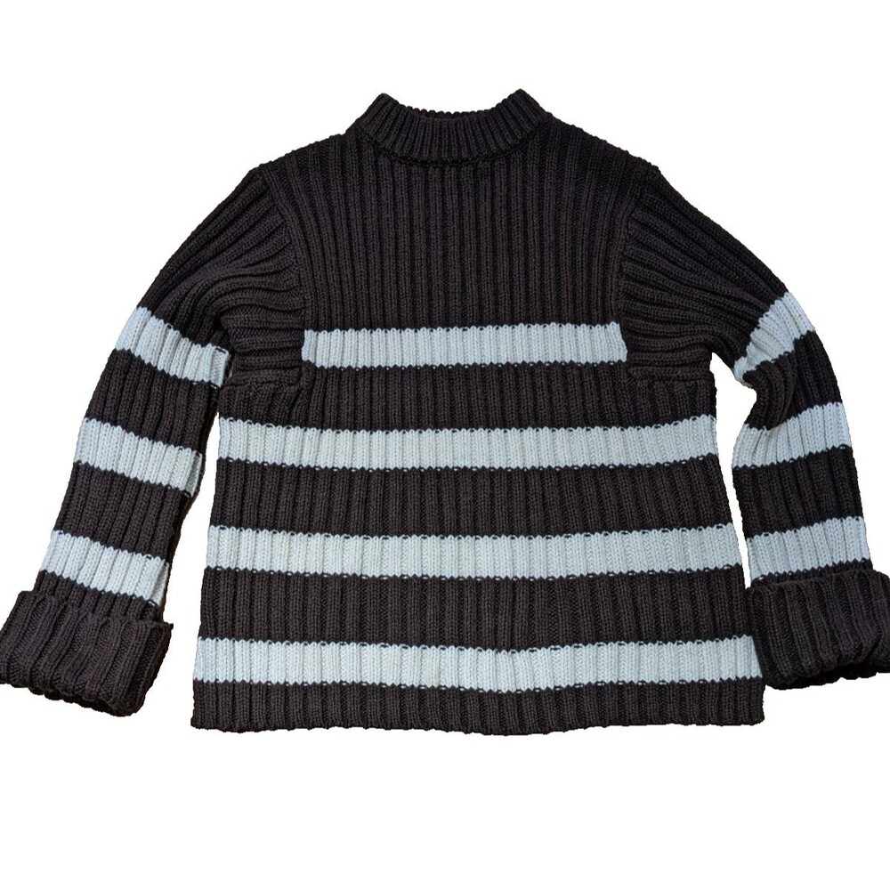 Zara Brown & White Chunky Fisherman's Sweater Ribbed Striped Cuffed Cozy Boxy